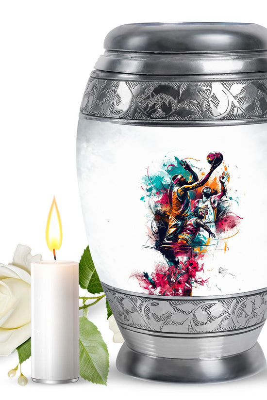 Basketball Colourful Theme Memorial Urn - Artistic Funeral Urn For Adult Ashes