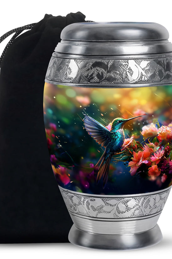 Blue Hummingbird Memorial Urn - Decorative Cremation Urn For Adults