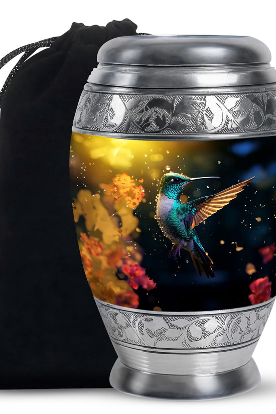 Blue Hummingbird Memorial Urn - Decorative Funeral Urn For Loved Ones