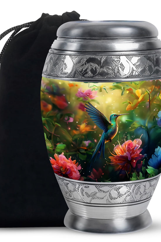 Floral Hummingbird Cremation Urn - Memorial Urn For Human Ashes