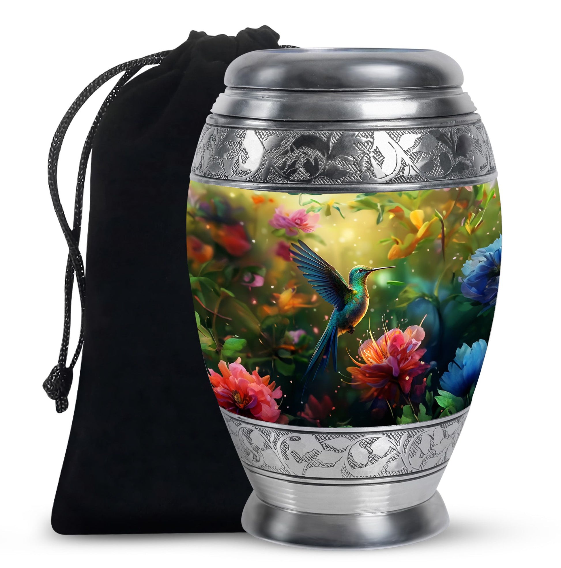 Floral Hummingbird Cremation Urn - Memorial Urn For Human Ashes