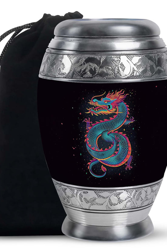 Celestial Blue Dragon Cremation Urn - Aluminium Memorial Urn For Human Ashes
