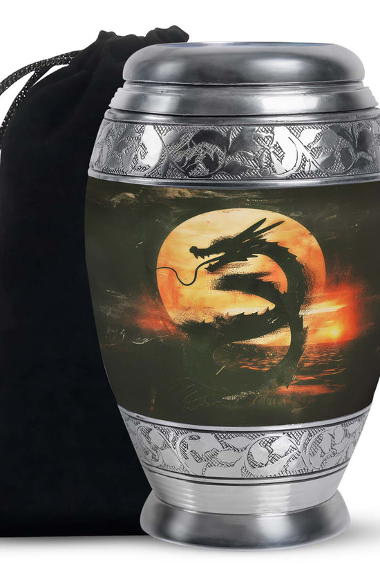 Crimson Dragon Warrior Cremation Urn For Human Ashes - Red Aluminium Urn