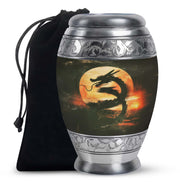 Crimson Dragon Warrior Cremation Urn For Human Ashes - Red Aluminium Urn