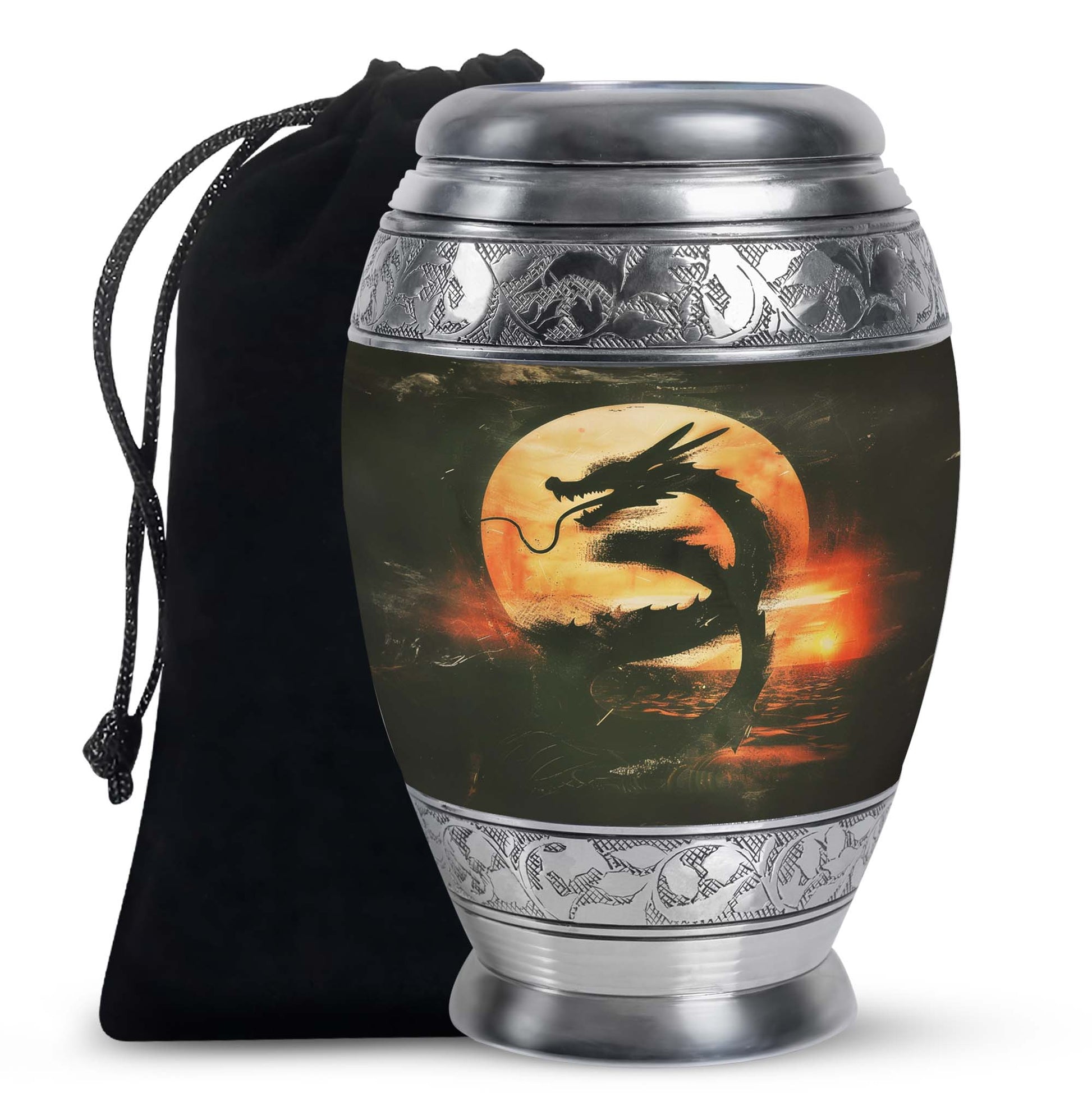 Crimson Dragon Warrior Cremation Urn For Human Ashes - Red Aluminium Urn