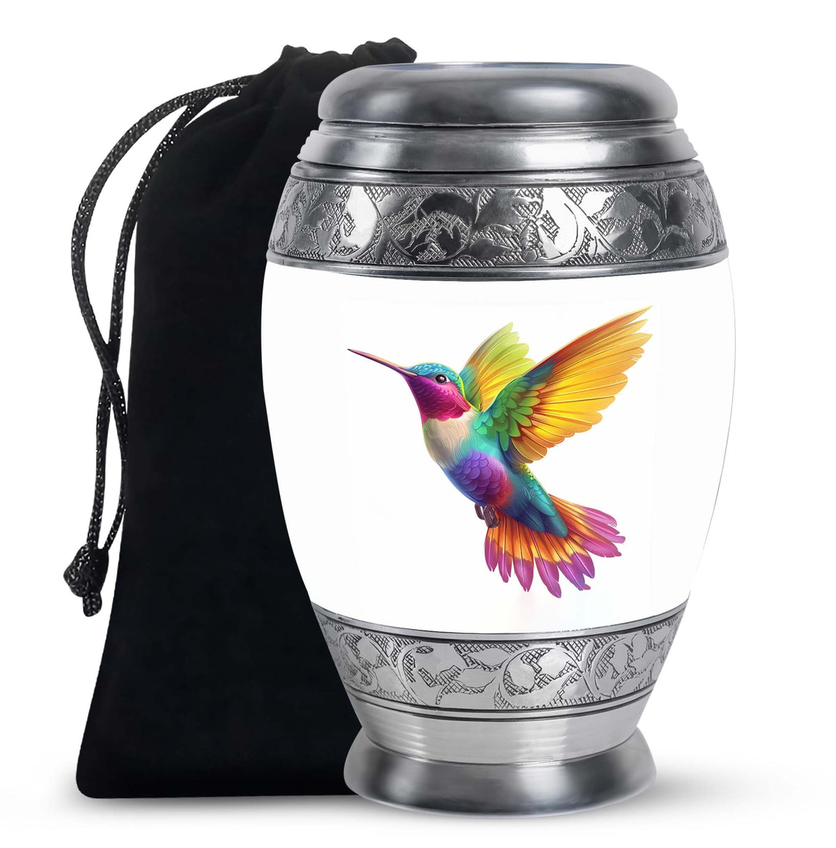 Colourful Hummingbird Cremation Urn - White Aluminium Funeral Urn For Adult Ashes
