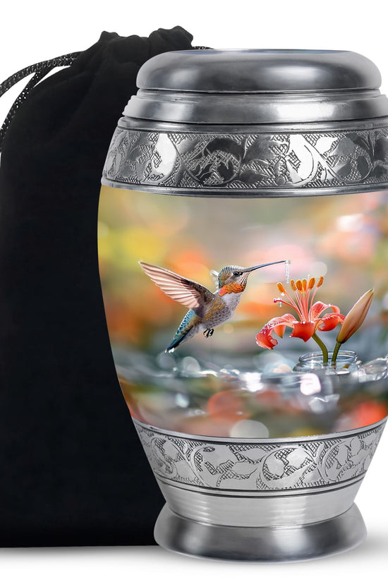Floral Hummingbird Memorial Urn - Elegent Funeral Urn For Loved Ones