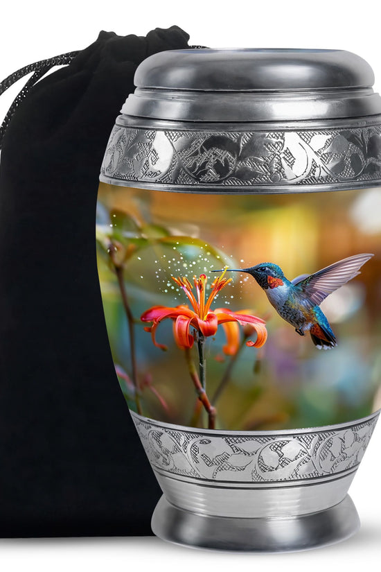 Decorative Floral Hummingbird Cremation Urn - Beautiful Ashes Urn For Human Ashes