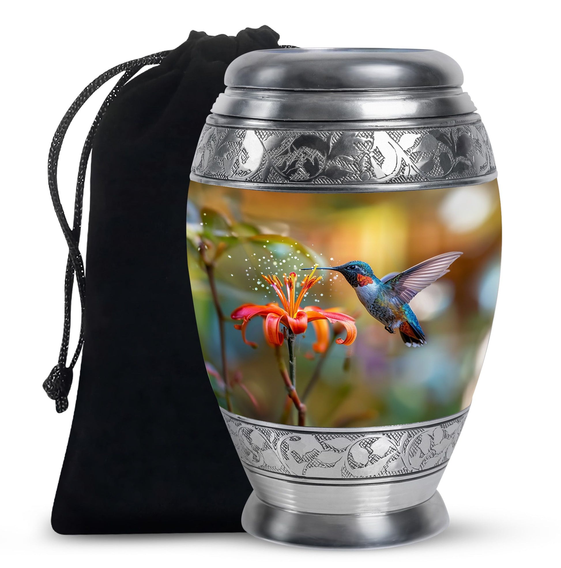 Decorative Floral Hummingbird Cremation Urn - Beautiful Ashes Urn For Human Ashes