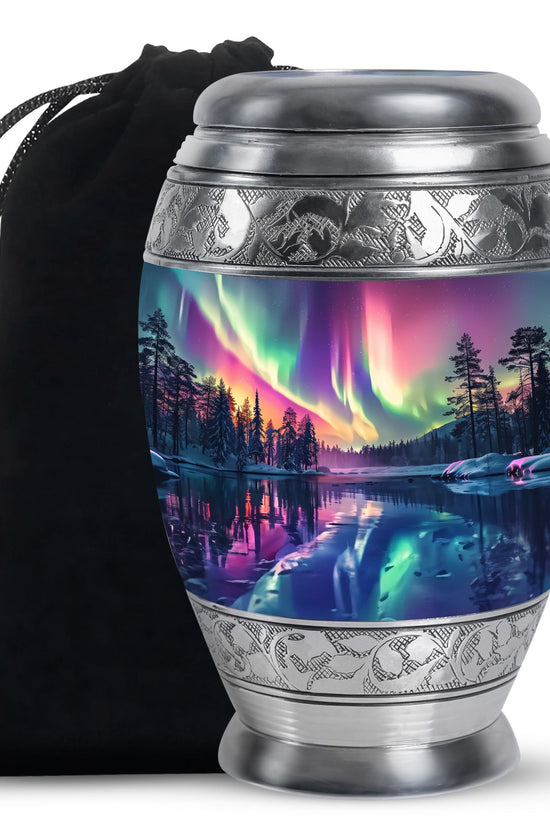 Beautiful Northan Lights Cremation Urn - Forest Lake Memorial Urn For Human Ashes