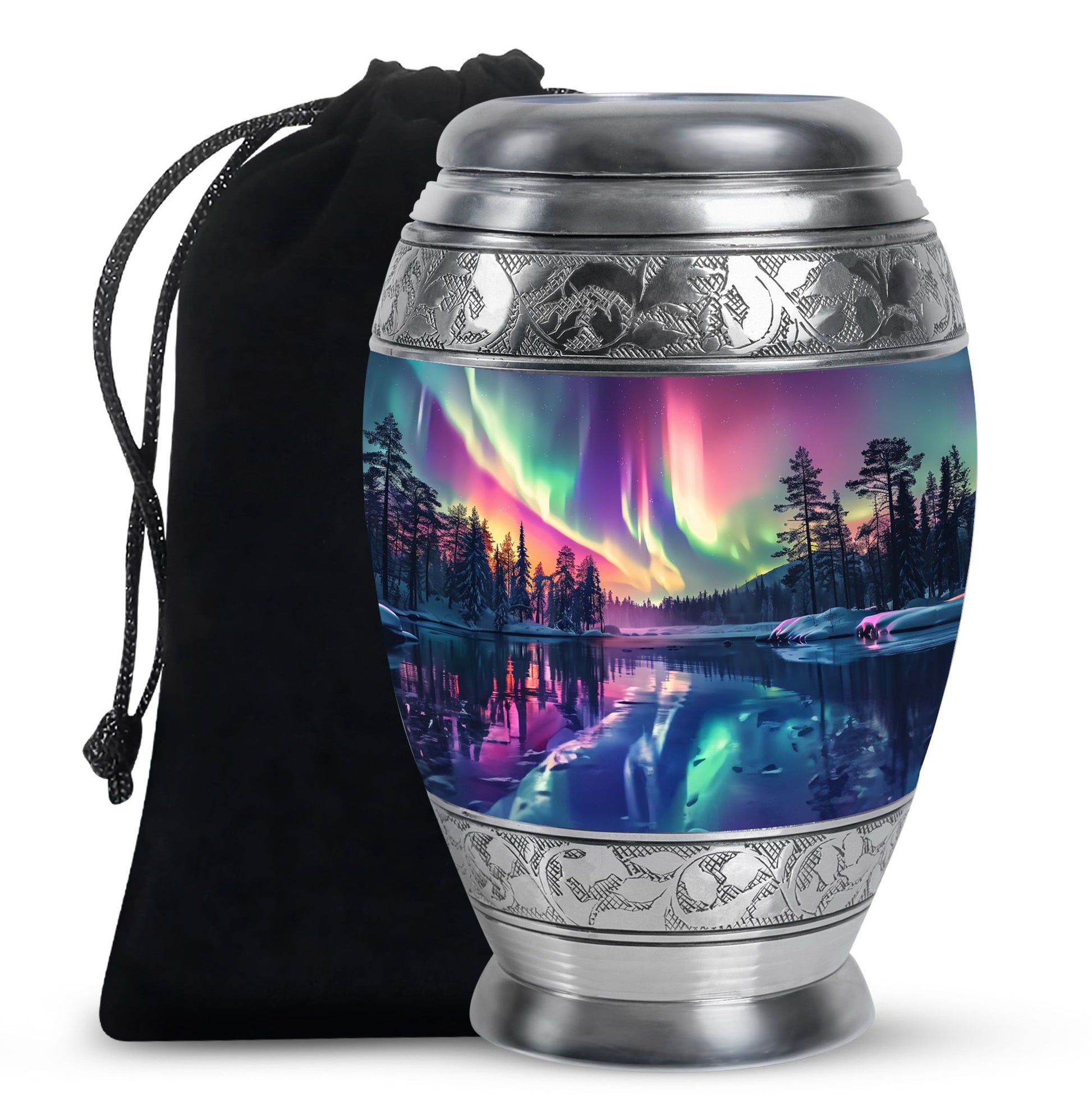Beautiful Northan Lights Cremation Urn - Forest Lake Memorial Urn For Human Ashes