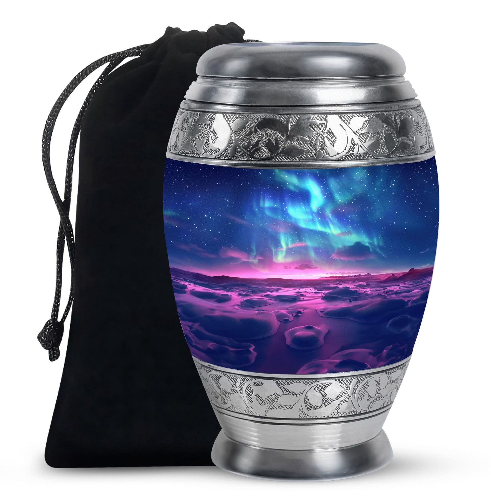 Northern Lights Funeral Urn - Purple Landscape Cremation Urn For Loved Ones