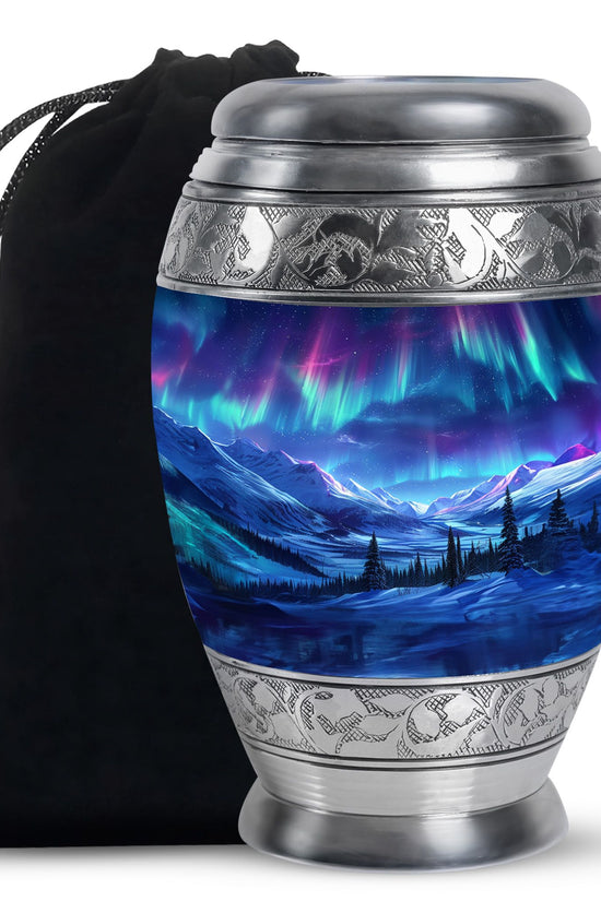 Northern Lights Memorial Urn - Aurora Snow Valley Funeral Urn For Men & Women