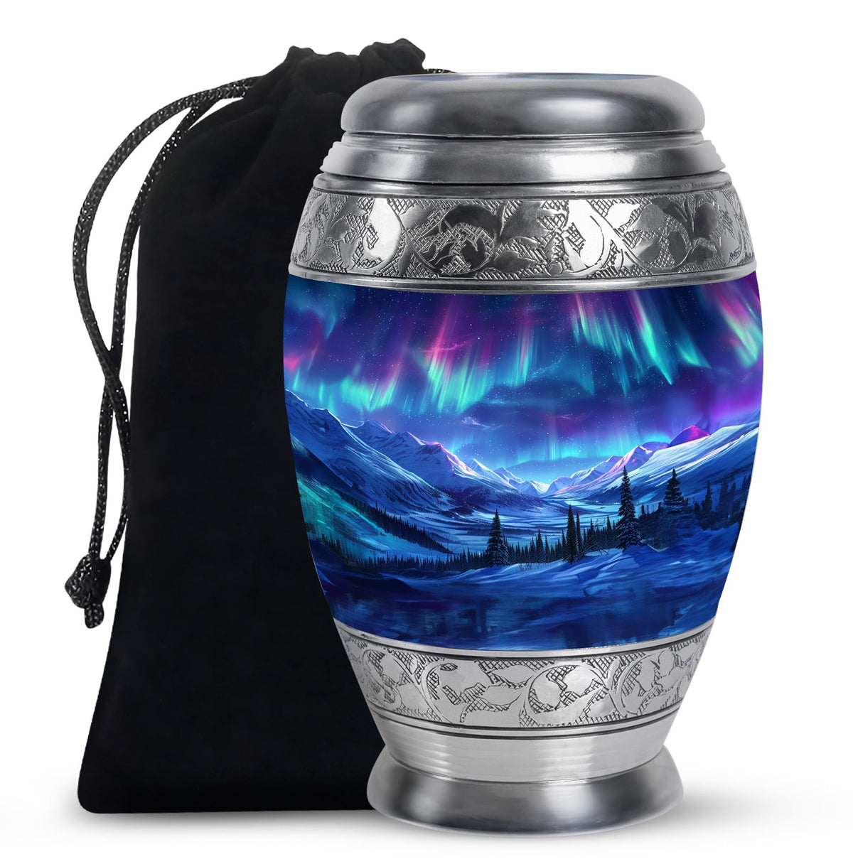 Northern Lights Memorial Urn - Aurora Snow Valley Funeral Urn For Men & Women