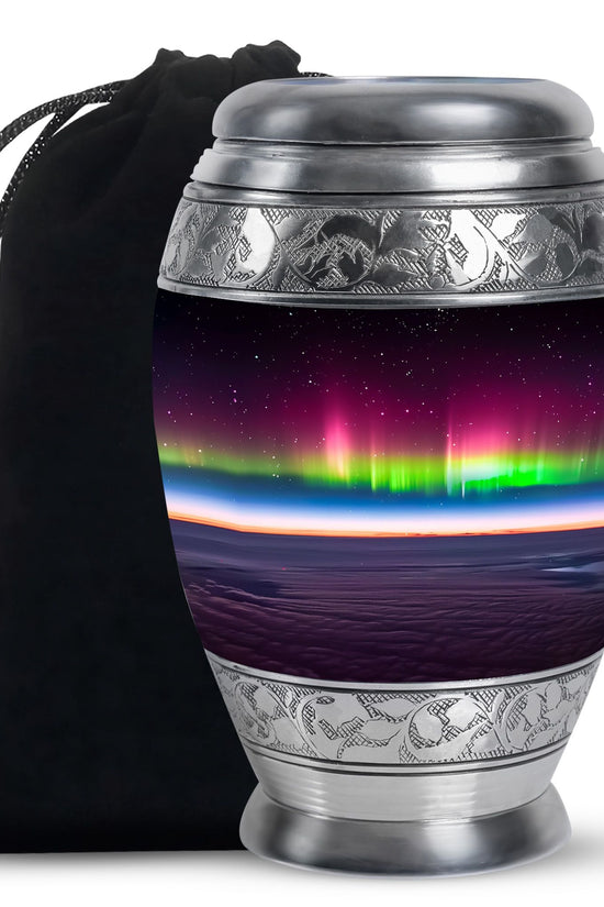 Aurora Borealis Night Memorial Urn - Beautiful Cremation Urn For Adults