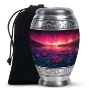 Pink Aurora Borealis Memorial Urn - Floral Lake Cremation Urn For Ashes