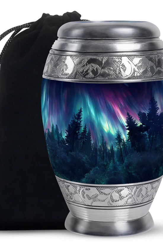 Aurora Borealis Memorial Urn For Ashes - Forest Sky Funeral Urn For Loved Ones