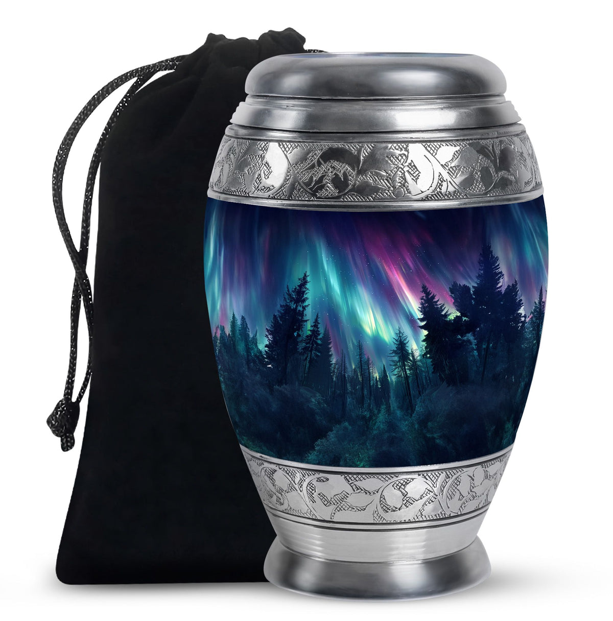 Aurora Borealis Memorial Urn For Ashes - Forest Sky Funeral Urn For Loved Ones