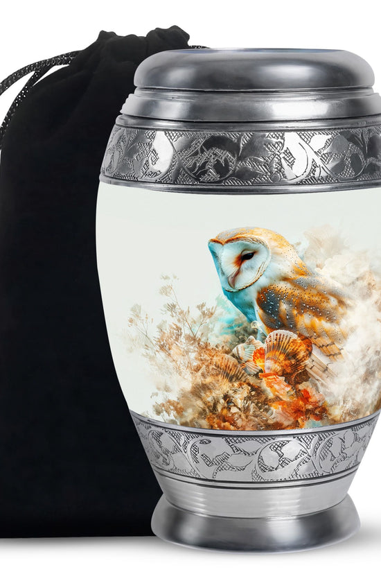Artistic Owl Memorial Urn - White Aluminum Urn For Male & Female