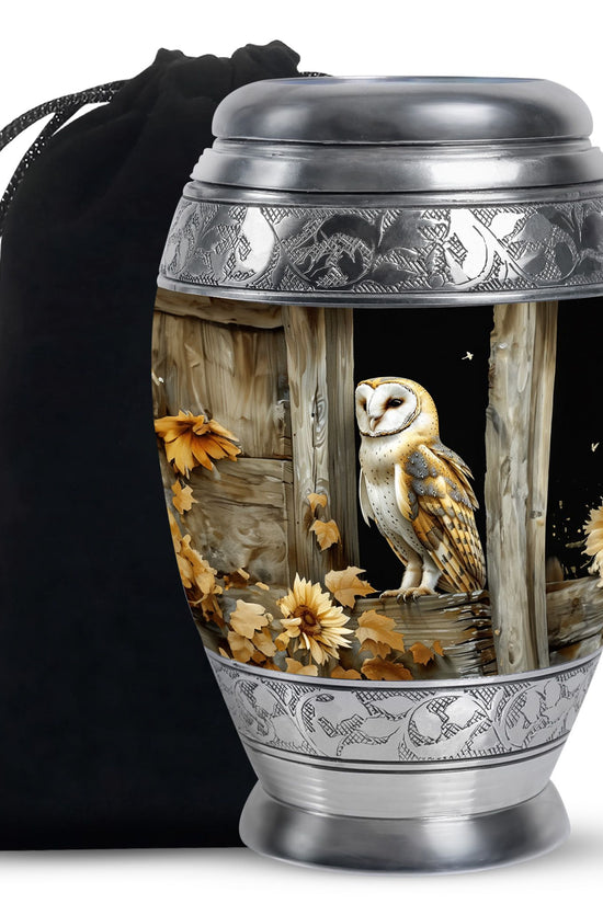 Barn Owl Cremation Urn - Rustic Memorial Urn For Human Ashes