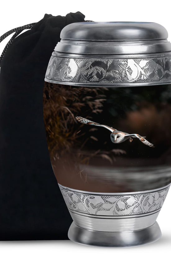 Flying Barn Owl Cremation Urn - Elegant Funeral Urn For Human Ashes