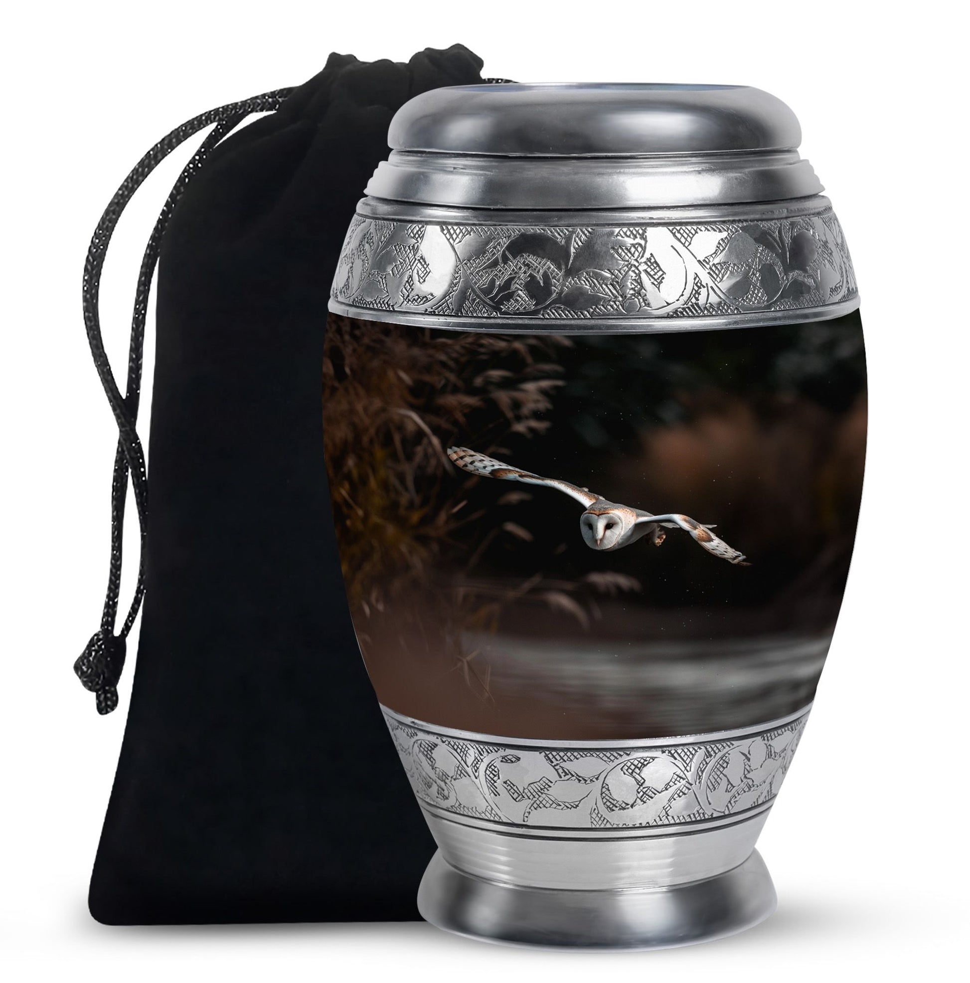 Flying Barn Owl Cremation Urn - Elegant Funeral Urn For Human Ashes