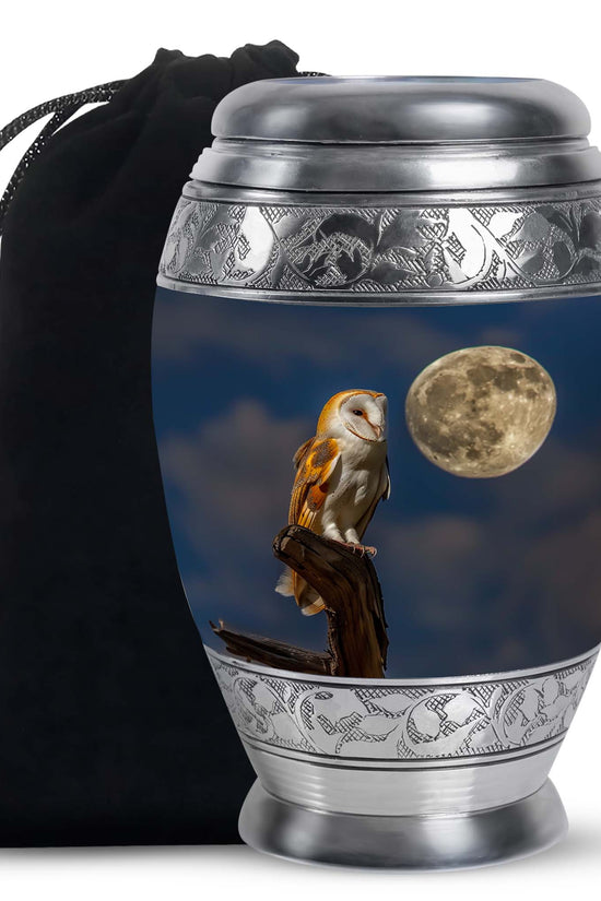 Moonlight Barn Owl Cremation Urn - Night Sky Memorial Urn For Burial