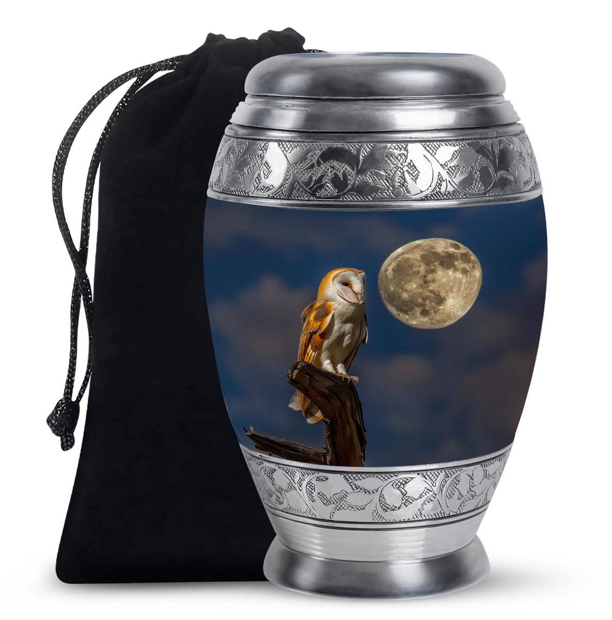 Moonlight Barn Owl Cremation Urn - Night Sky Memorial Urn For Burial