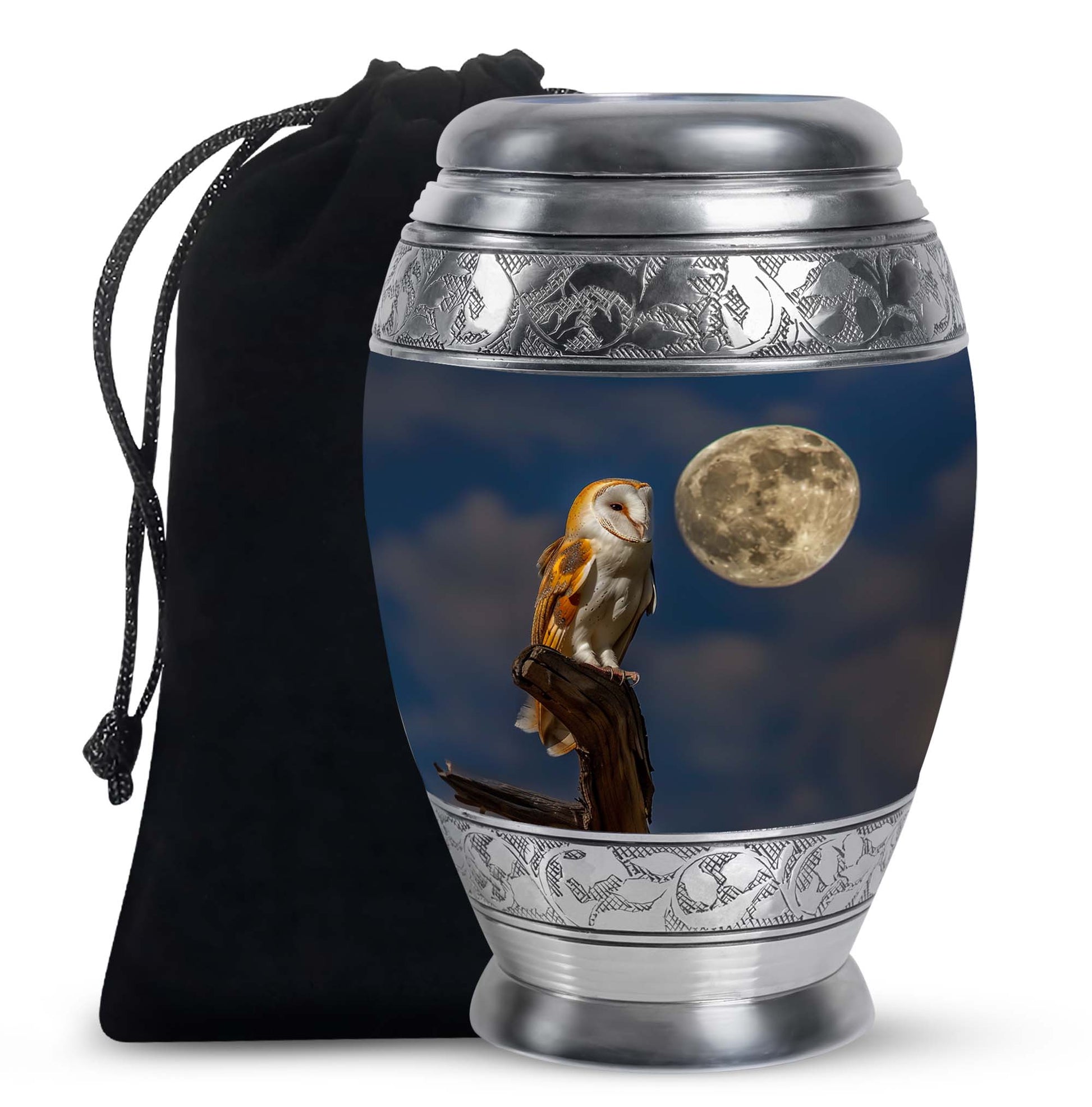Moonlight Barn Owl Cremation Urn - Night Sky Memorial Urn For Burial