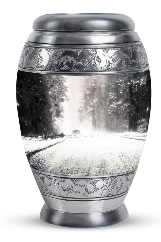 Winter Forest Funeral Urn - White Cremation Urn For Adult Ashes