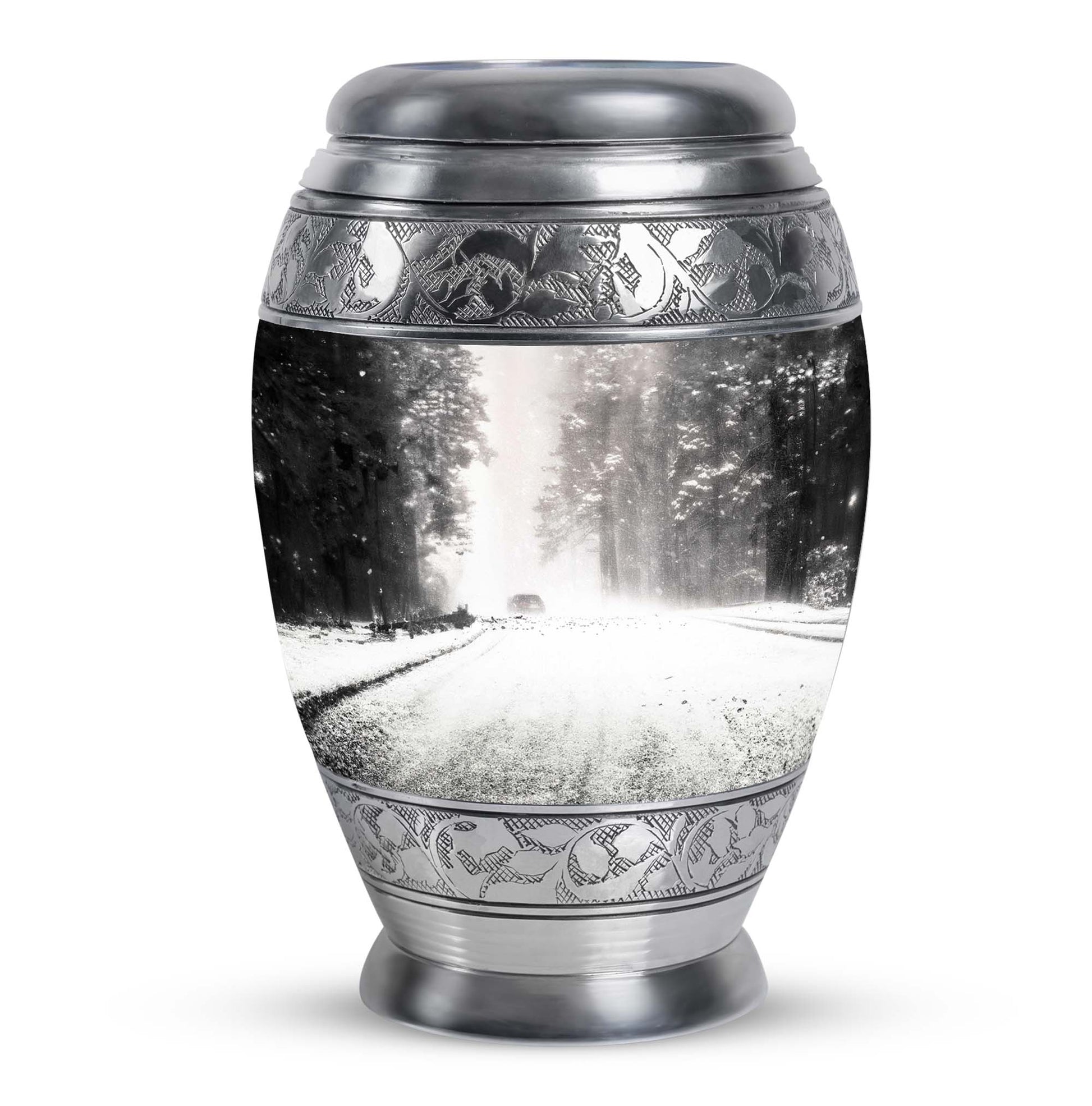 Winter Forest Funeral Urn - White Cremation Urn For Adult Ashes