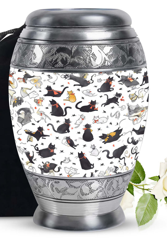 Cat Print Funeral Urn - Beautiful Pet Memorial Urn For Cat Ashes