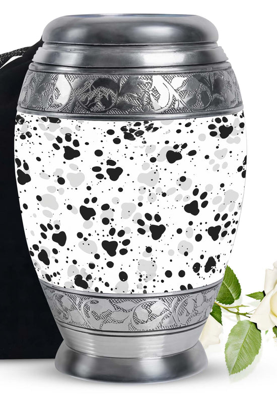Black & White Paw Cremation Urn - Elegant Pet Funeral Urn For Adult Ashes