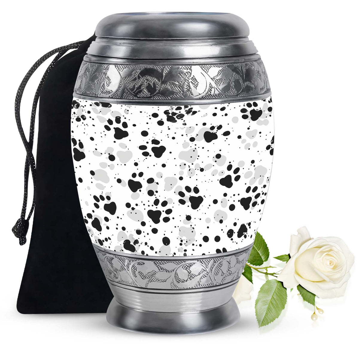 Black & White Paw Cremation Urn - Elegant Pet Funeral Urn For Adult Ashes