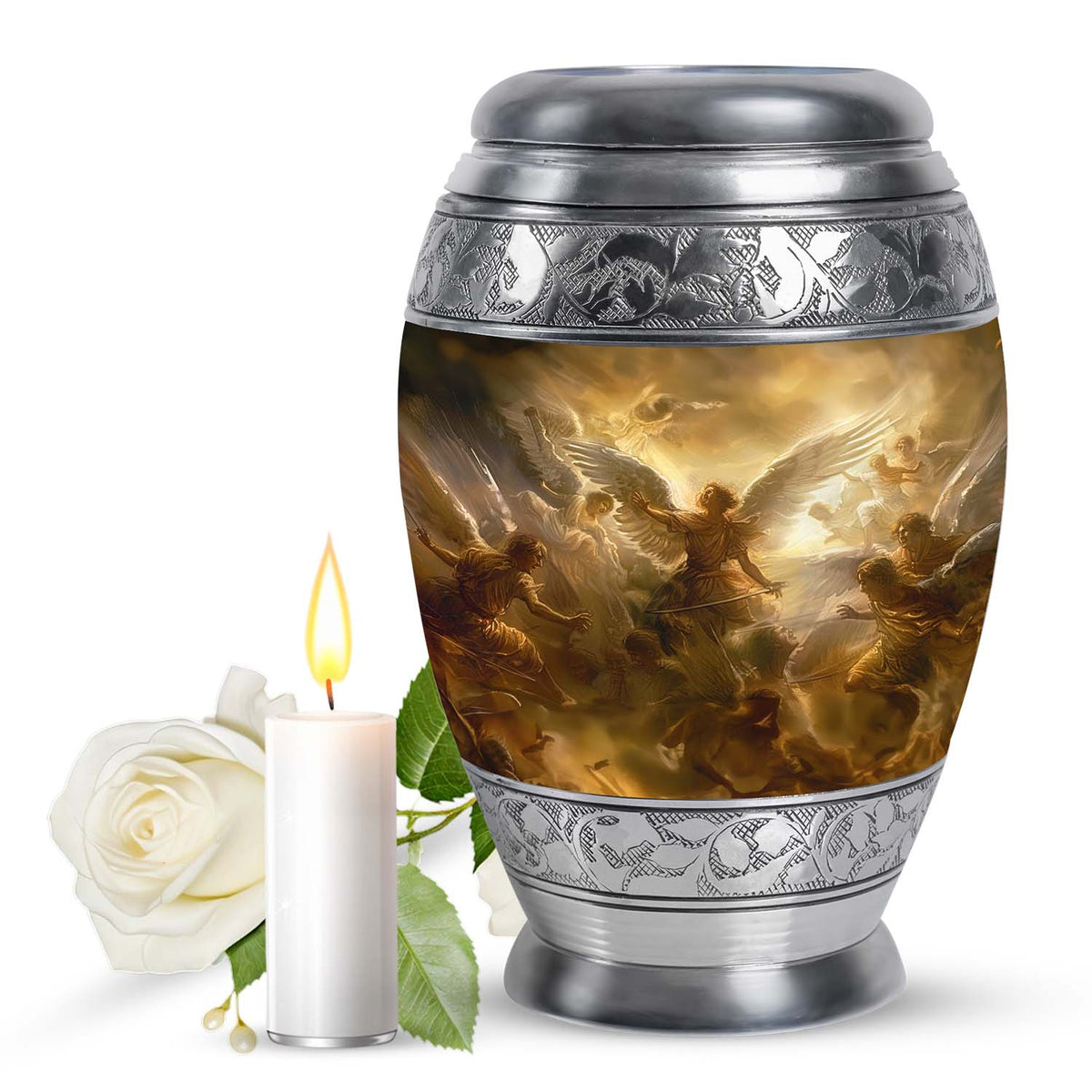 Golden Angel Cremation Urn - Aluminium Memorial Urn For Female