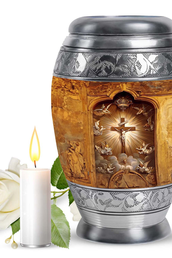 Christian Theme Memorial Urn - Cross Funeral Urn For Adult Male & Female
