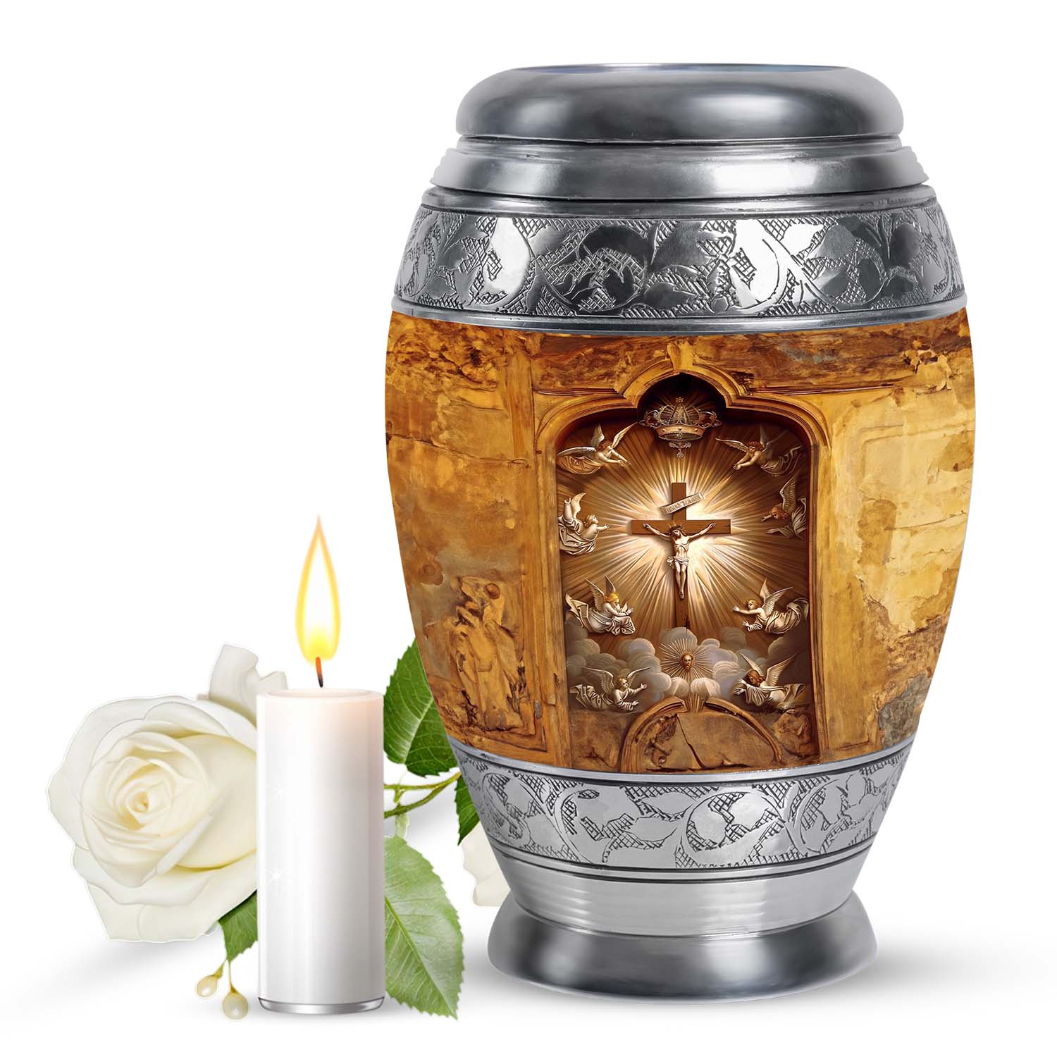 Christian Theme Memorial Urn - Cross Funeral Urn For Adult Male & Female