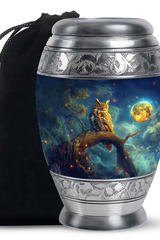 Moonlight Owl Cremation Urn – Celestial Memorial Urn For Human Ashes