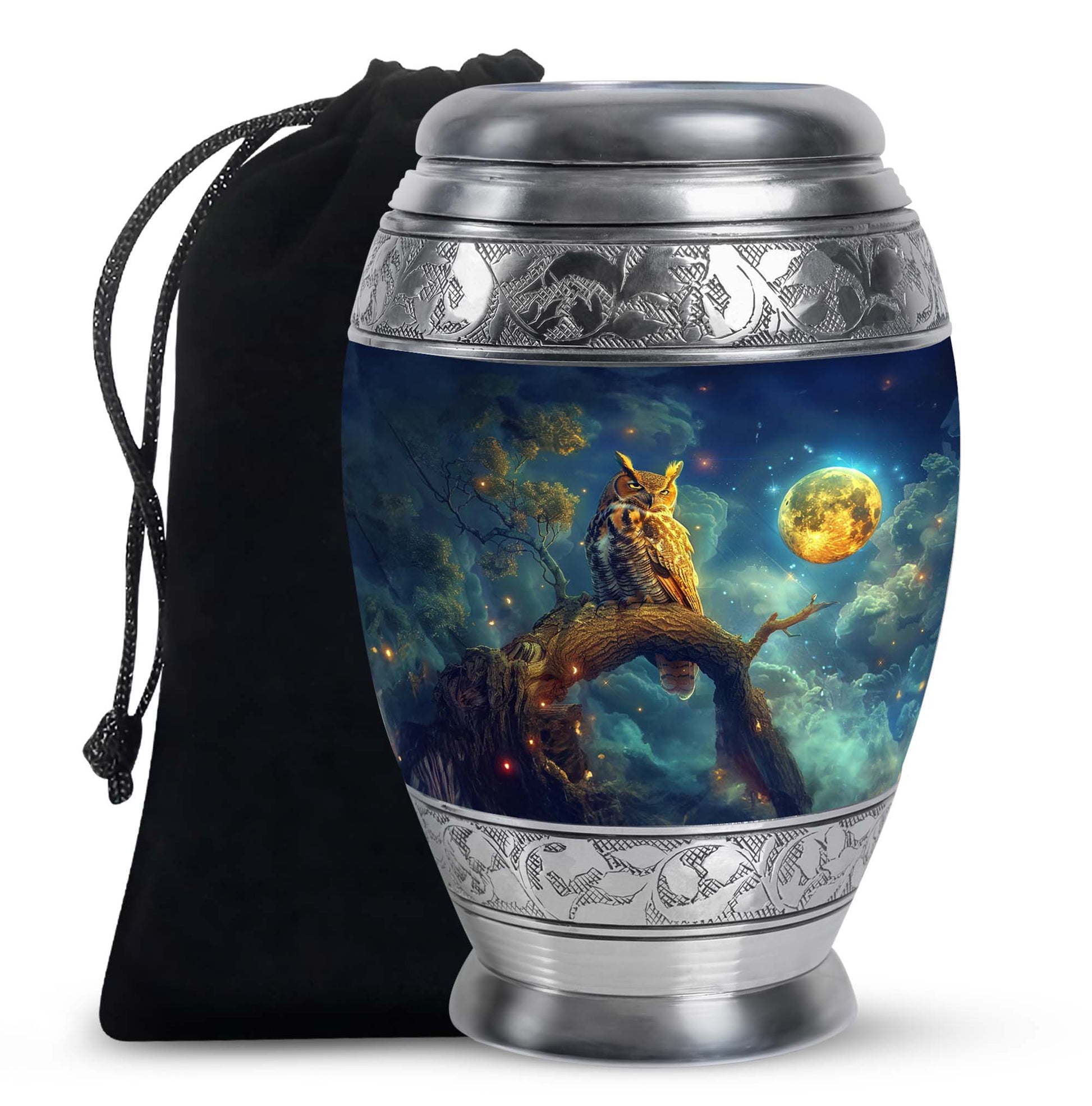 Moonlight Owl Cremation Urn – Celestial Memorial Urn For Human Ashes