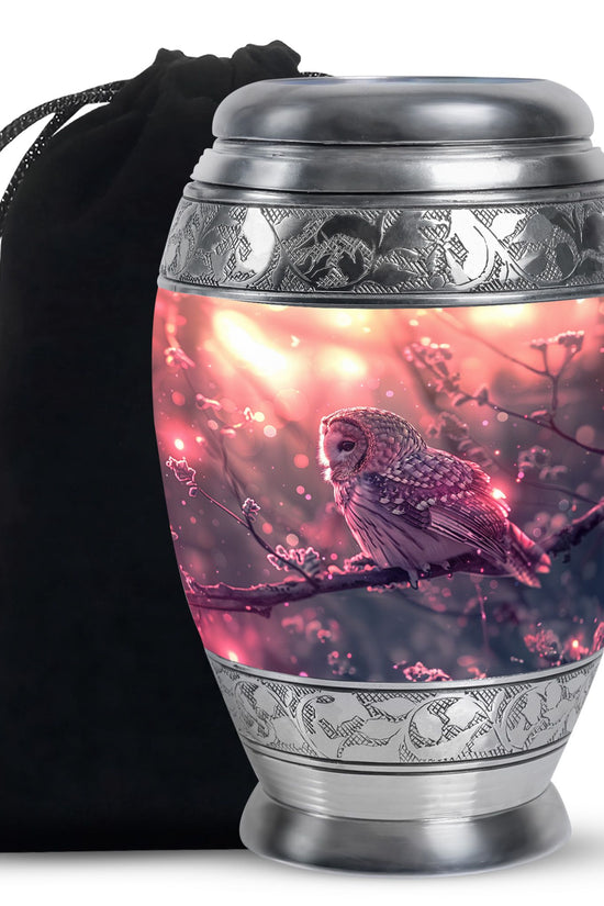 Pink Owl Cremation Urn - Beautiful Funeral Urn For Burial
