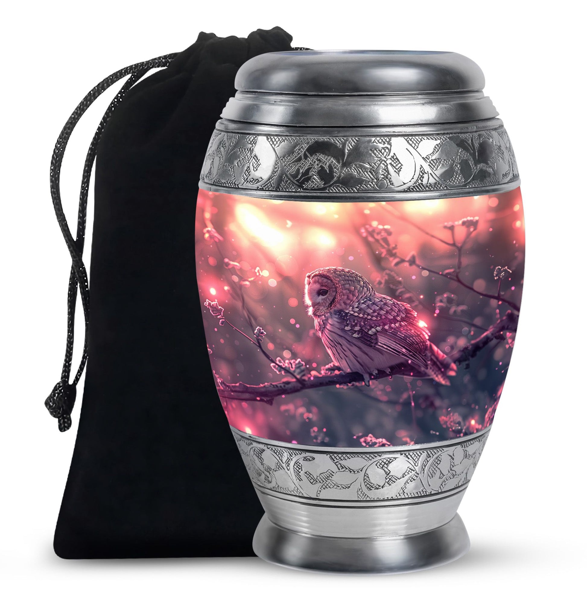 Pink Owl Cremation Urn - Beautiful Funeral Urn For Burial