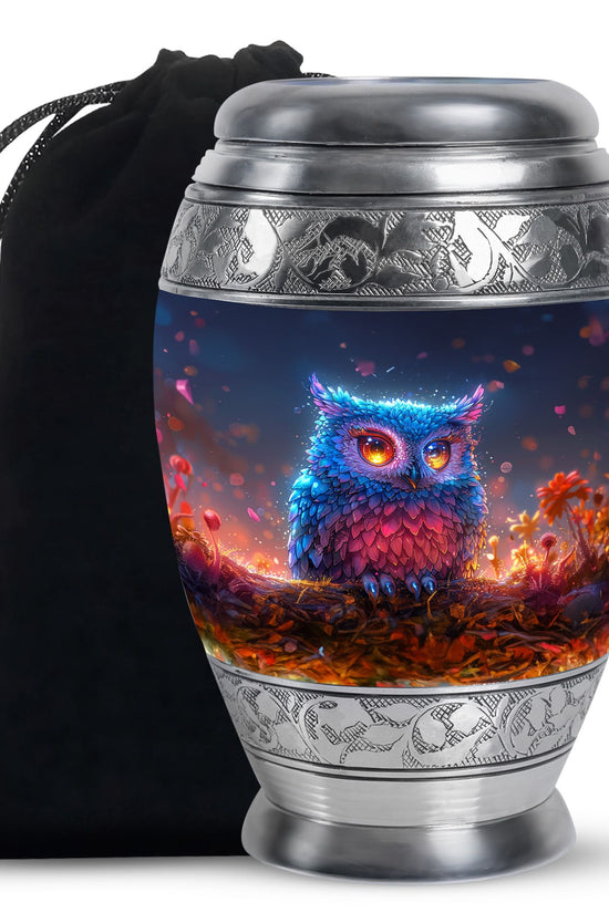 Neon Owl Funeral Urn - Artistic Cremation Urn For Adult Ashes