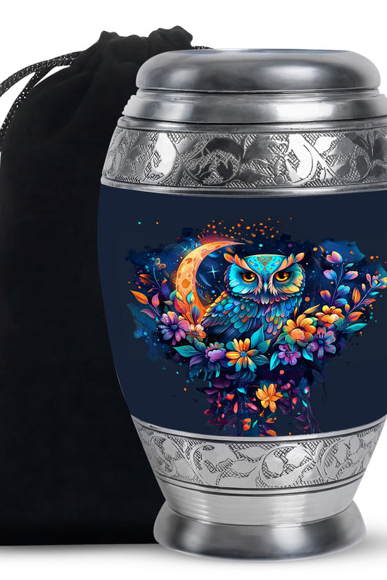 Colorful Owl Cremation Urn - Floral Memorial Urn For Human Ashes