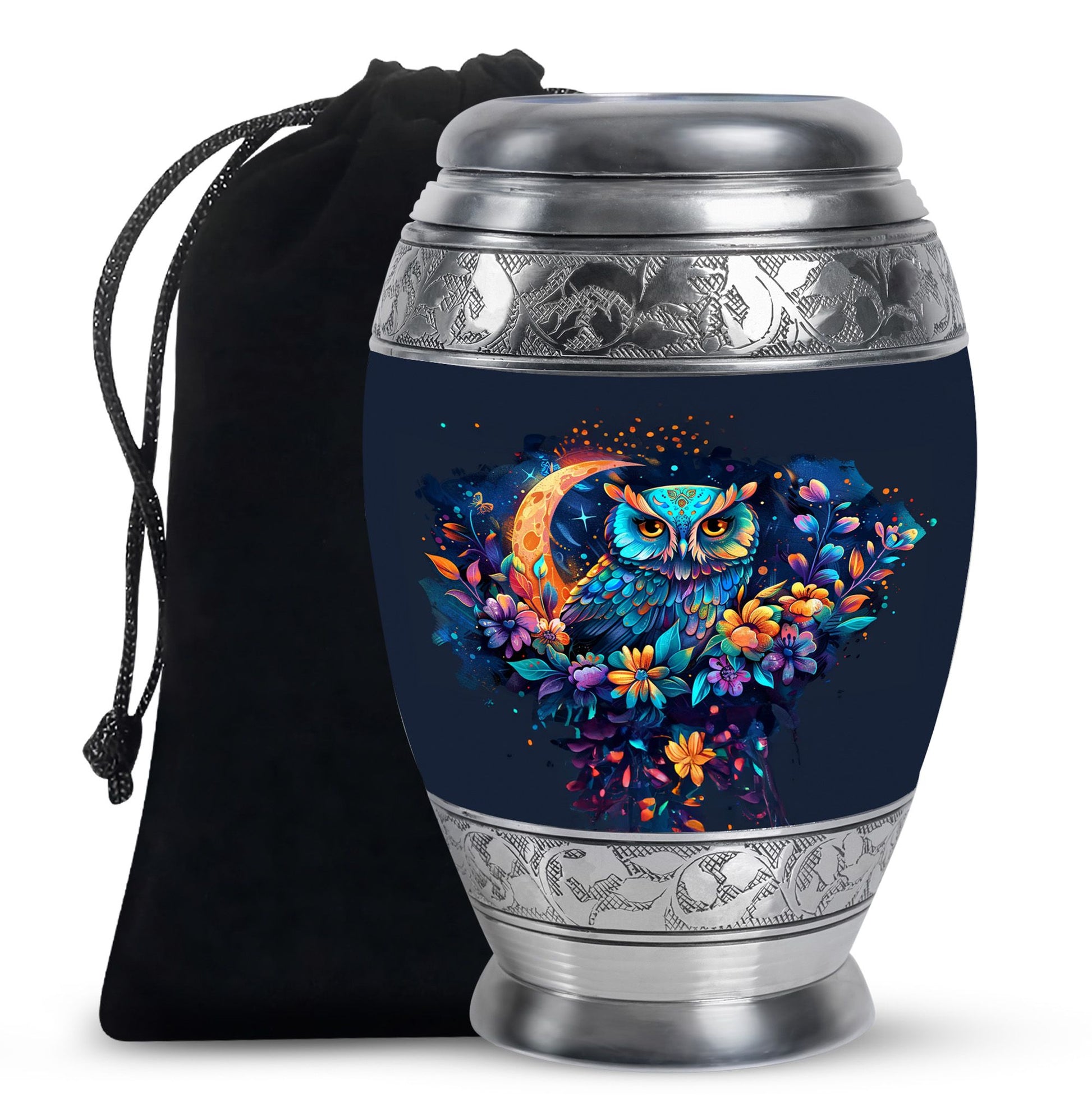 Colorful Owl Cremation Urn - Floral Memorial Urn For Human Ashes