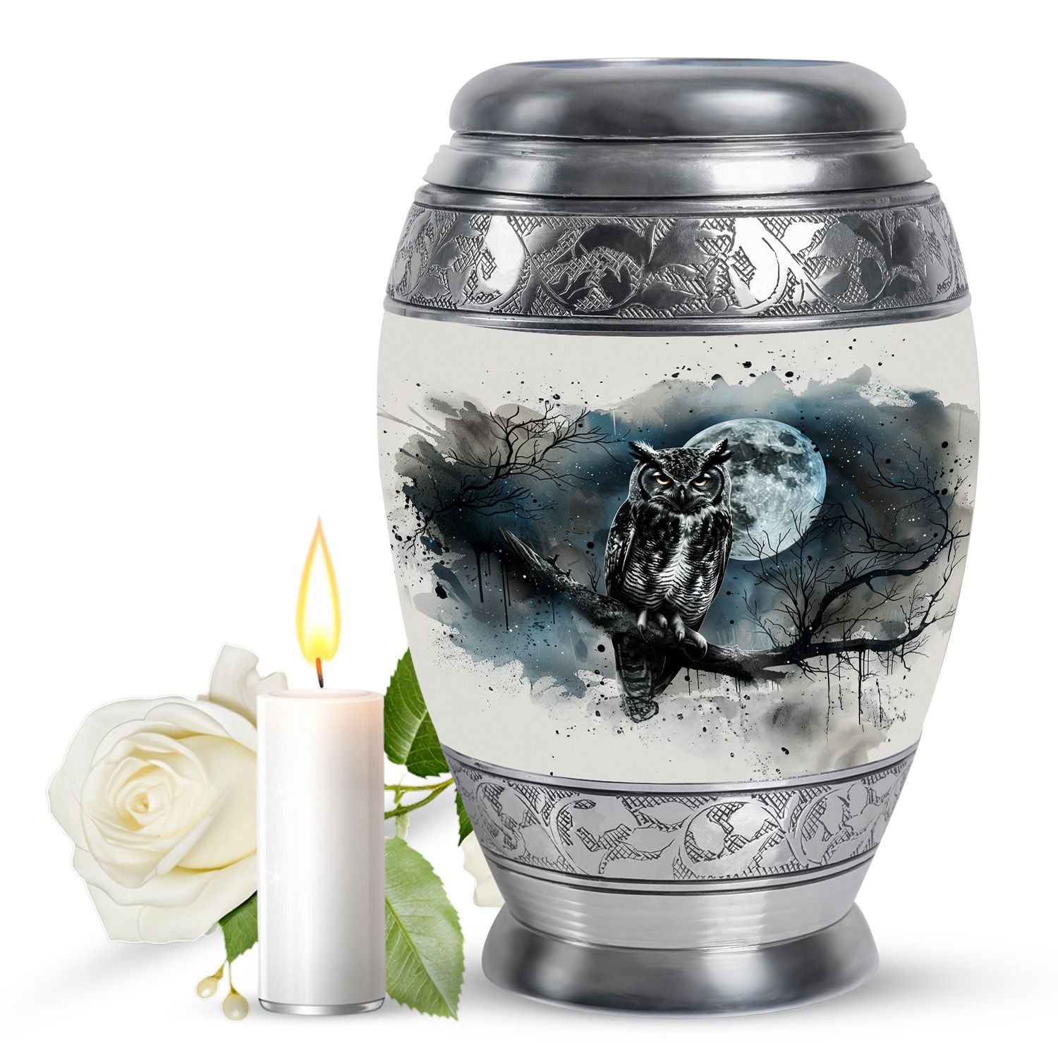 Moonlight Theme Funeral Urn - White colour Aluminium Memorial Urn For Ashes