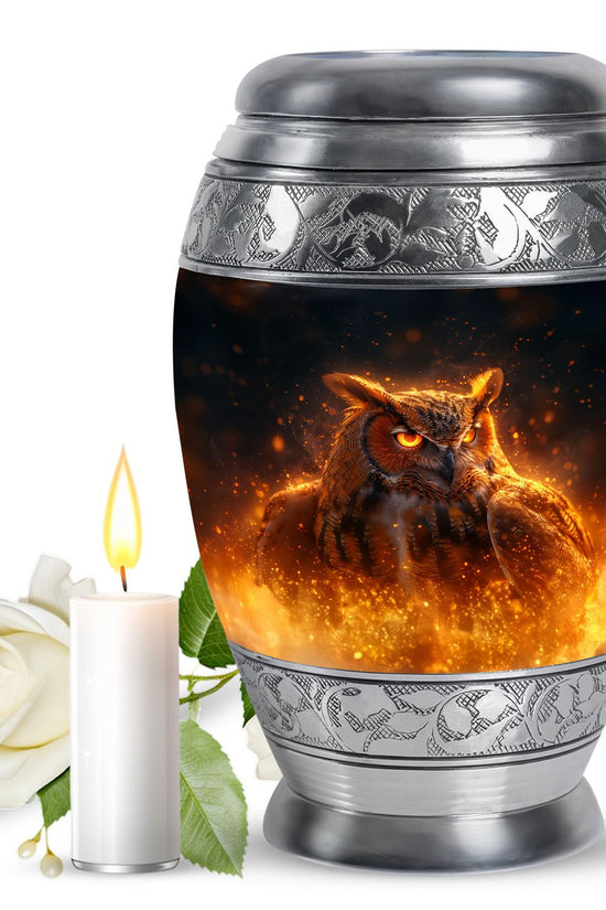 Mystic Fire Owl Cremation Urn - Decorative Memorial Urn For Loved Ones