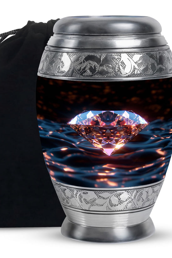 Glowing Diamond Memorial Urn - Black Aluminium Funeral For Ashes