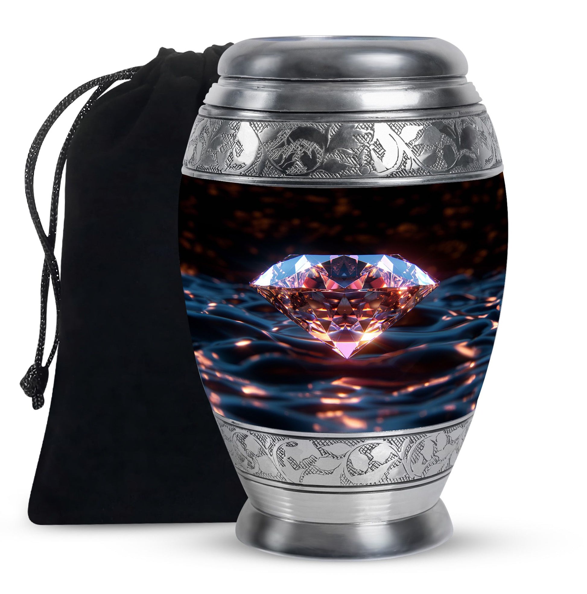 Glowing Diamond Memorial Urn - Black Aluminium Funeral For Ashes