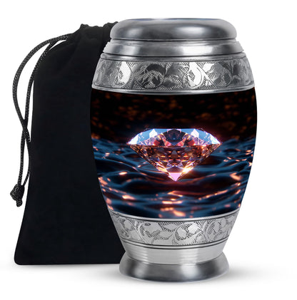 Glowing Diamond Memorial Urn - Black Aluminium Funeral For Ashes