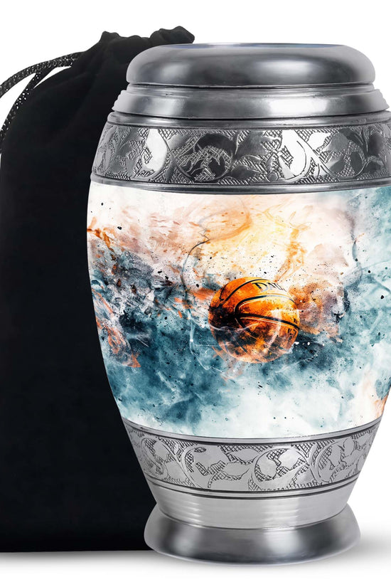Basketball Cremation Urn - White Aluminium Funeral Urn For Burial